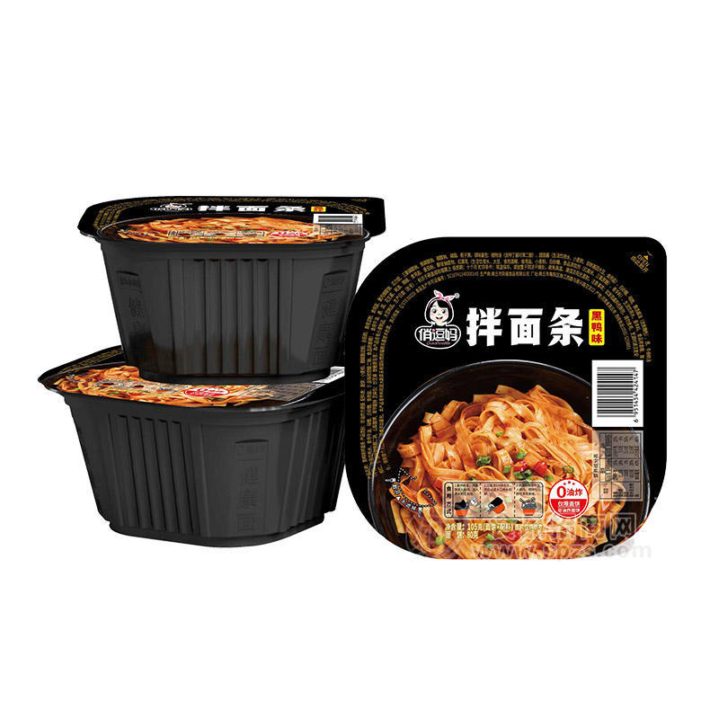 俏逗妈黑鸭味拌面条0油炸方便速食盒装招商105g