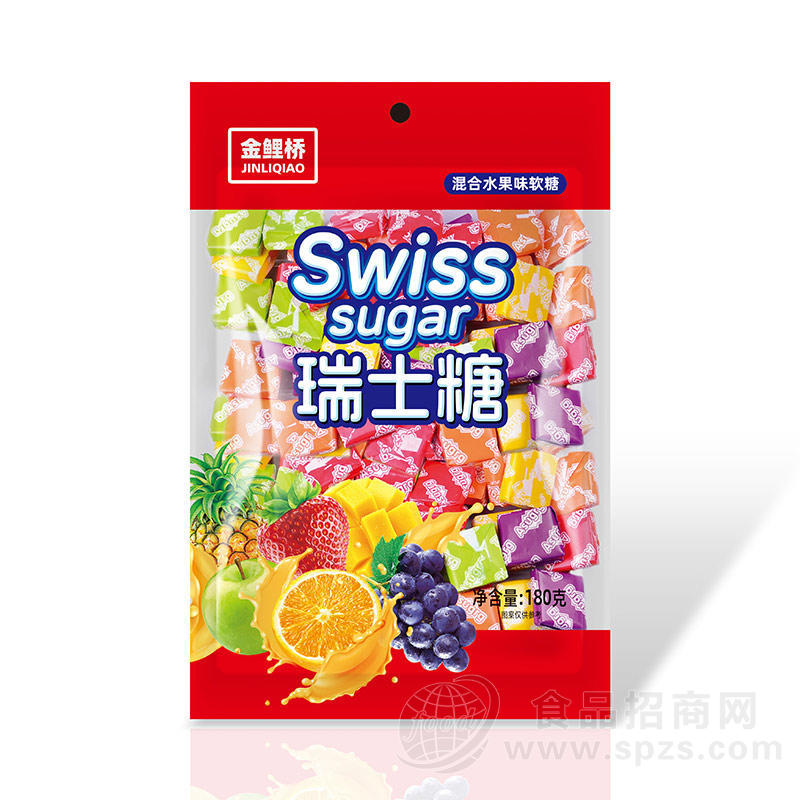 金鲤桥瑞士糖混合水果味软糖休闲零食糖果袋装招商180g