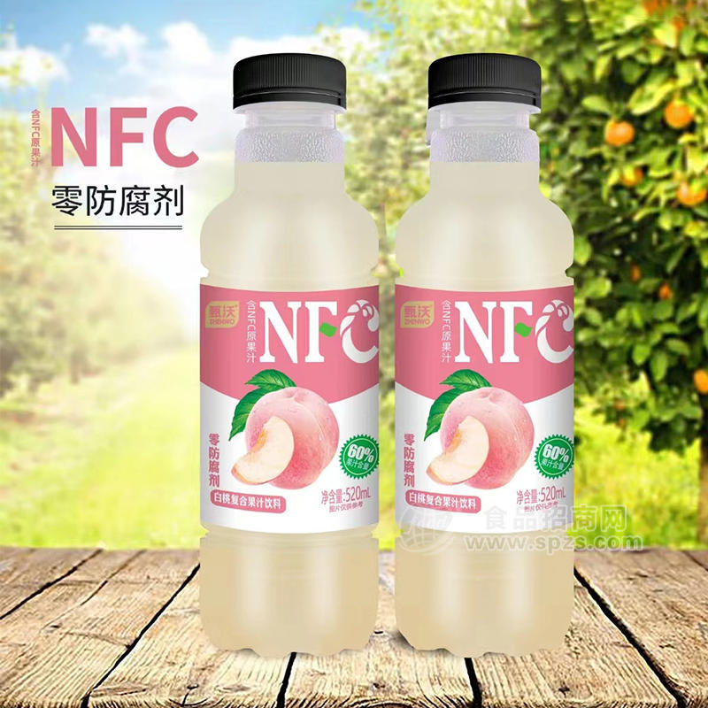 甄沃零防腐劑NFC白桃復(fù)合果汁飲料520ml