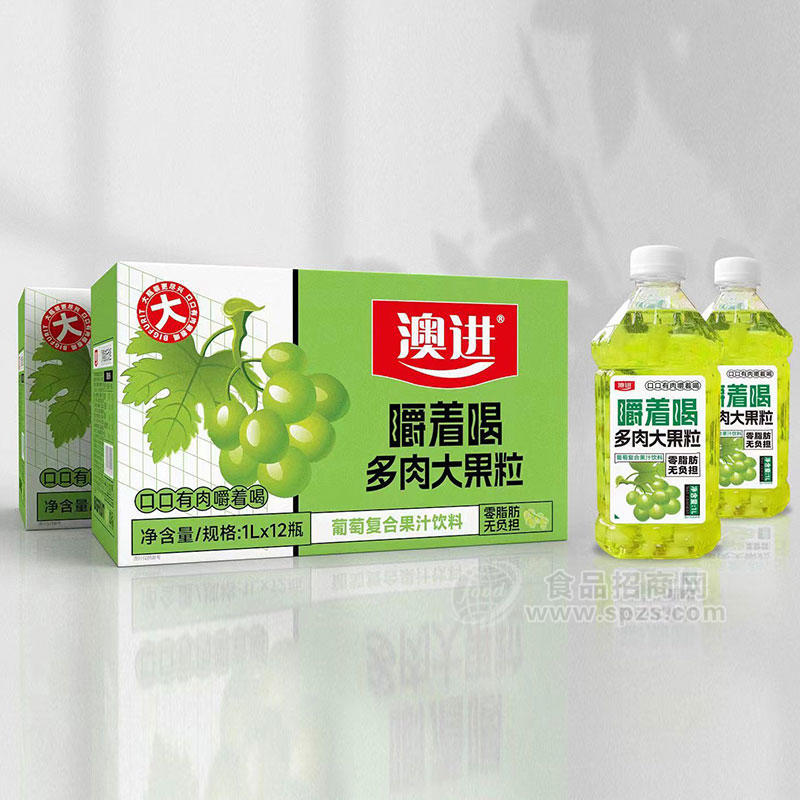 澳進(jìn)嚼著喝多肉大果粒葡萄復(fù)合果汁飲料1Lx12瓶