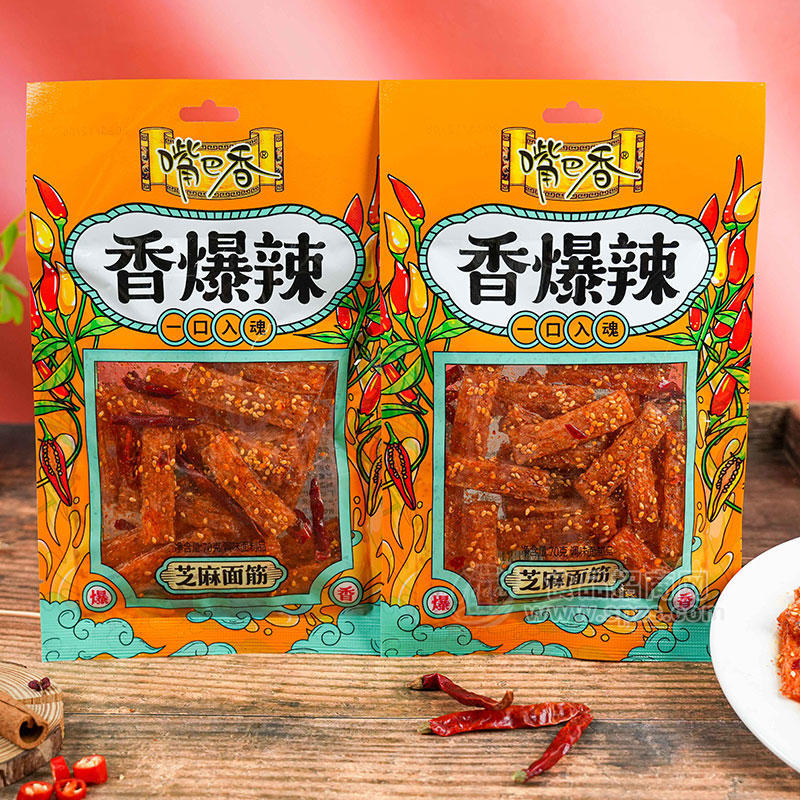 嘴巴香香爆辣芝麻面筋辣條調(diào)味面制品休閑食品80g