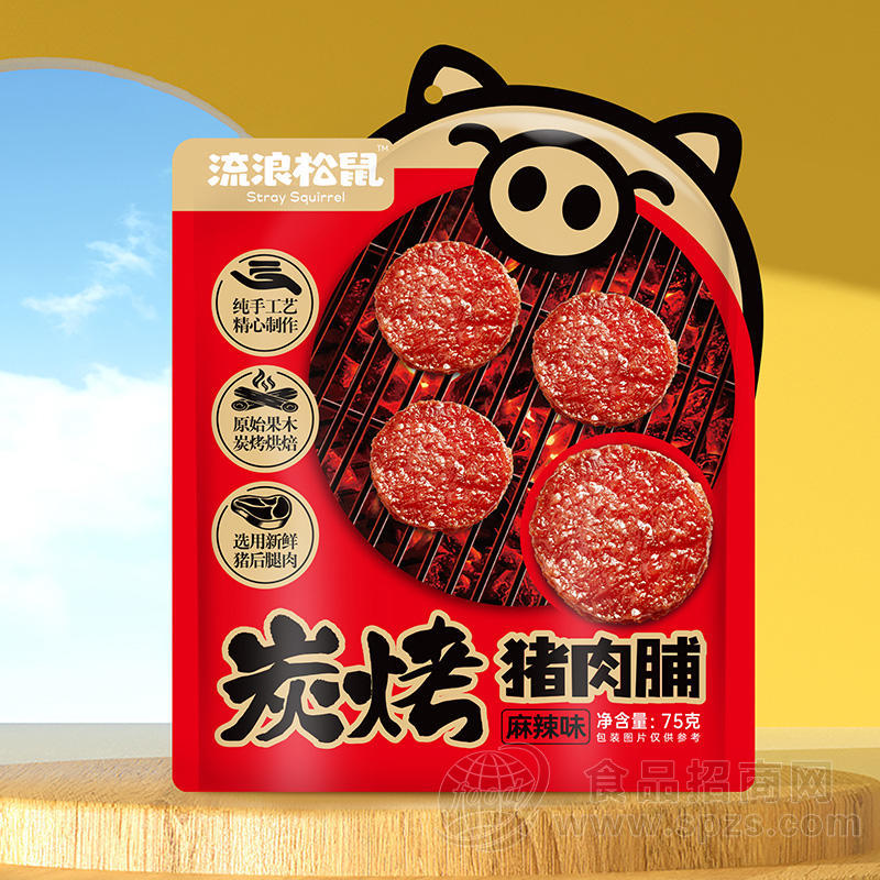 流浪松鼠炭烤猪肉铺麻辣味休闲食品袋装招商75g