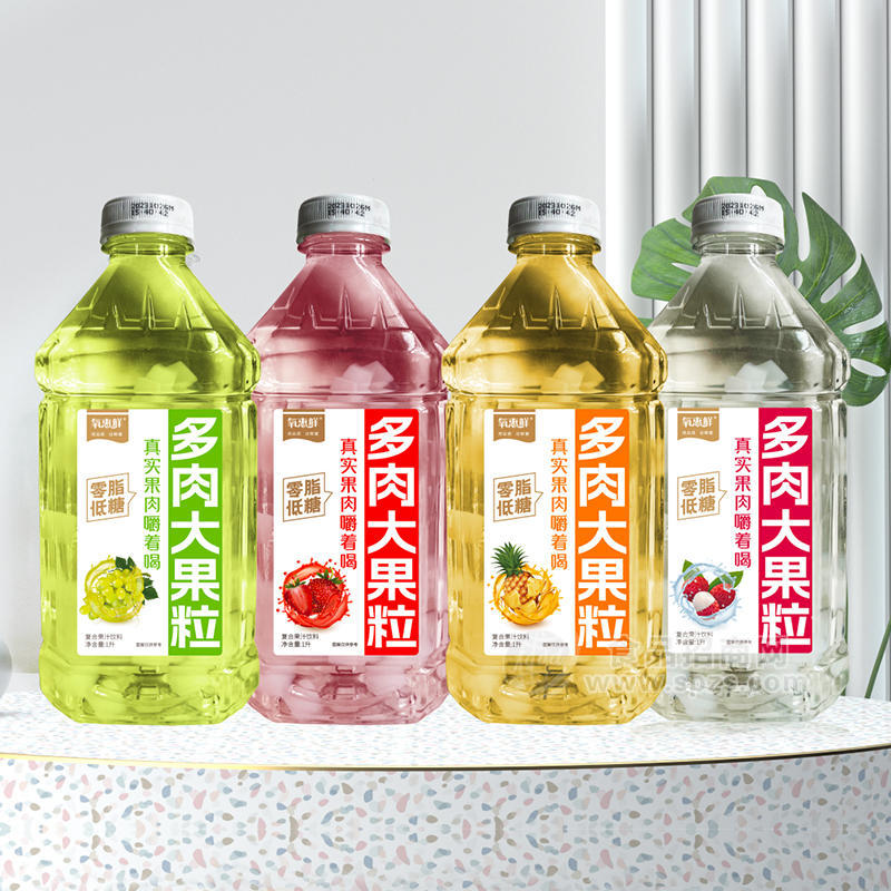 氧惠鮮草莓葡萄菠蘿荔枝味大果粒果肉飲料低脂低糖飲料招商1升