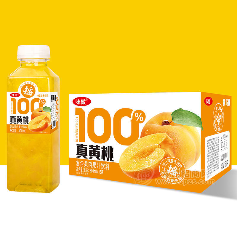 味傲真黄桃0脂肪复合果肉果汁饮料箱装招商500ml×15瓶 