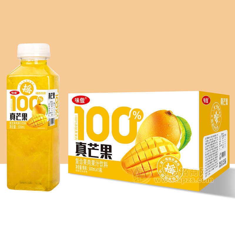 味傲真芒果0脂肪复合果肉果汁饮料箱装招商500ml×15瓶 