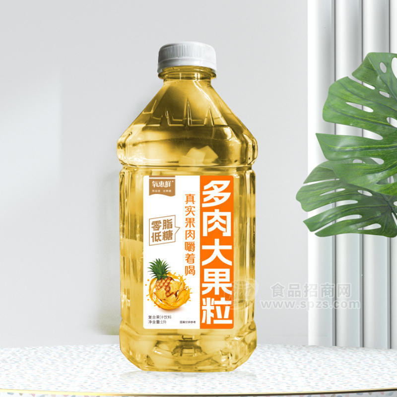 氧惠鲜低脂低糖菠萝味复合果汁饮料瓶装招商1升