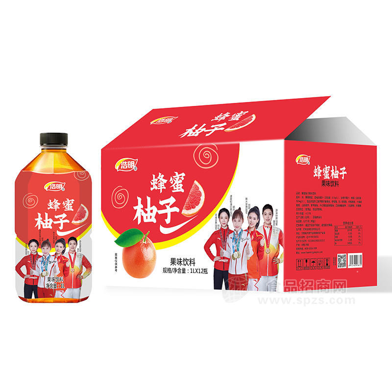 浩明蜂蜜柚子果味饮料箱装招商1L×12瓶