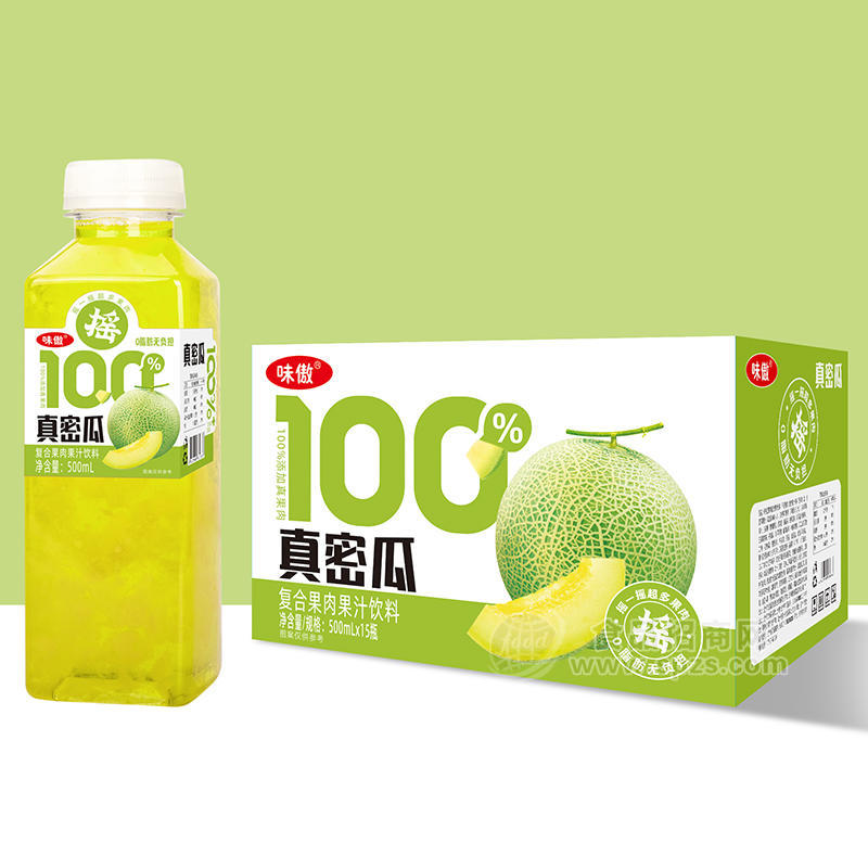 味傲真蜜瓜0脂肪复合果肉果汁饮料箱装招商500ml×15瓶 
