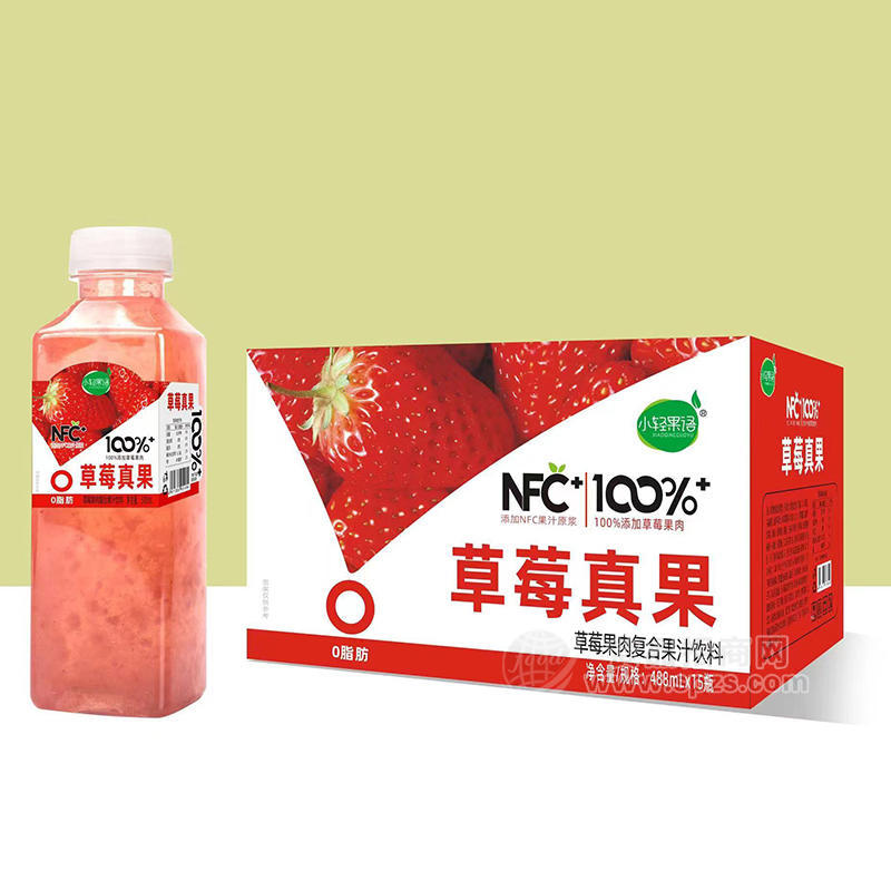 小轻果语草莓果肉复合果汁饮料箱装招商488ml×15瓶