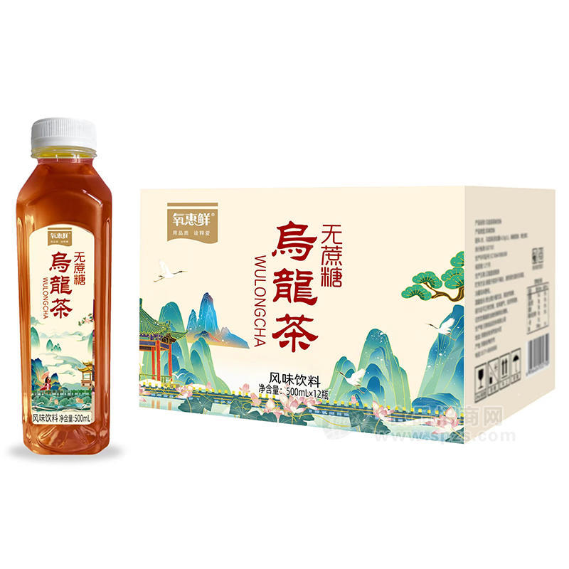 氧惠鲜乌龙茶无蔗糖风味饮料箱装招商500ml×12瓶