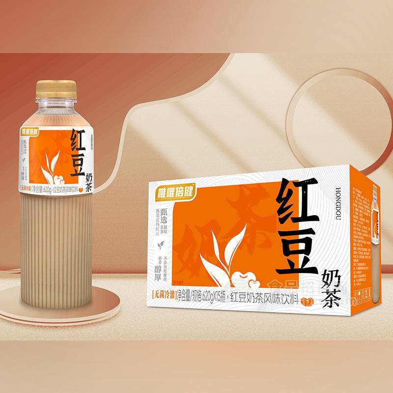 唯唯倍健红豆奶茶风味饮料无菌冷灌箱装招商620g×15瓶