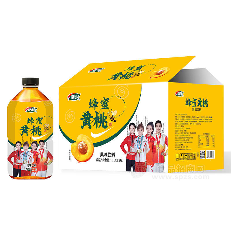 浩明蜂蜜黃桃果味飲料箱裝招商1L×12瓶
