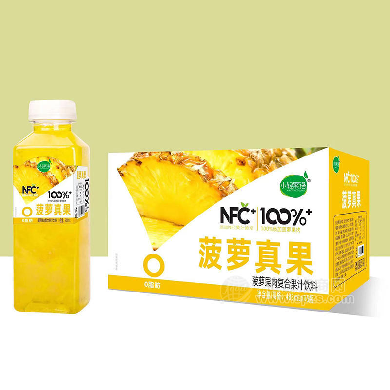 小轻果语菠萝果肉复合果汁饮料箱装招商488ml×15瓶