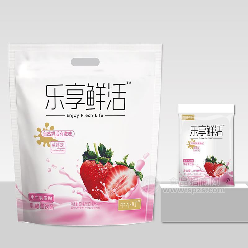 牛小叮草莓味生牛乳發(fā)酵酸奶乳酸菌袋裝飲料招商800毫升