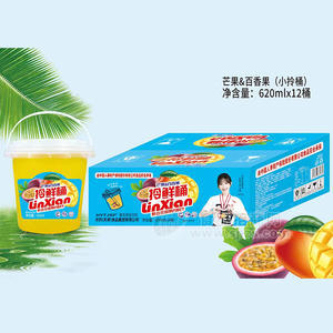 HYTJSP芒果百香果拎鲜桶果肉混合饮料620ml×12桶