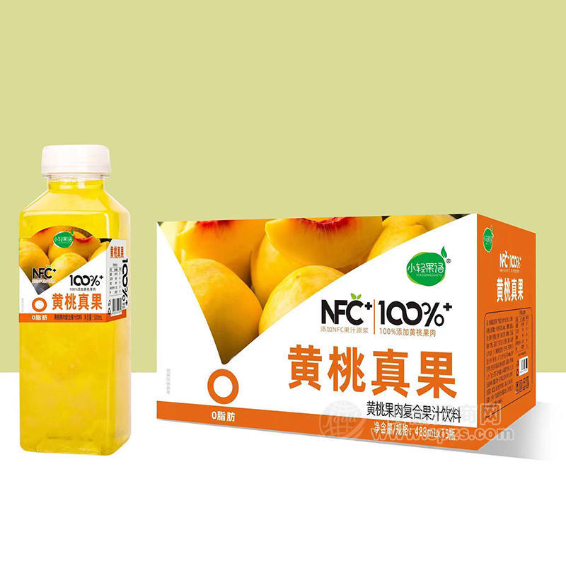 小轻果语黄桃果肉复合果汁饮料箱装招商488ml×15瓶