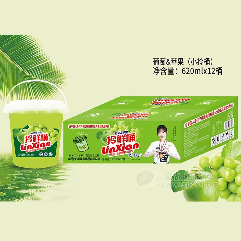 HYTJSP桶装葡萄苹果拎鲜桶果肉混合饮料620ml×12桶