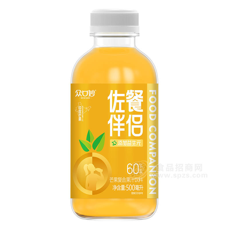 众口妙佐餐伴侣芒果复合果汁饮料瓶装招商500ml