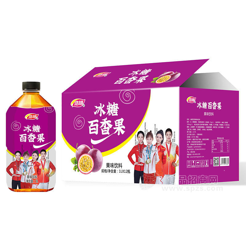 浩明冰糖百香果果味飲料箱裝招商1L×12瓶