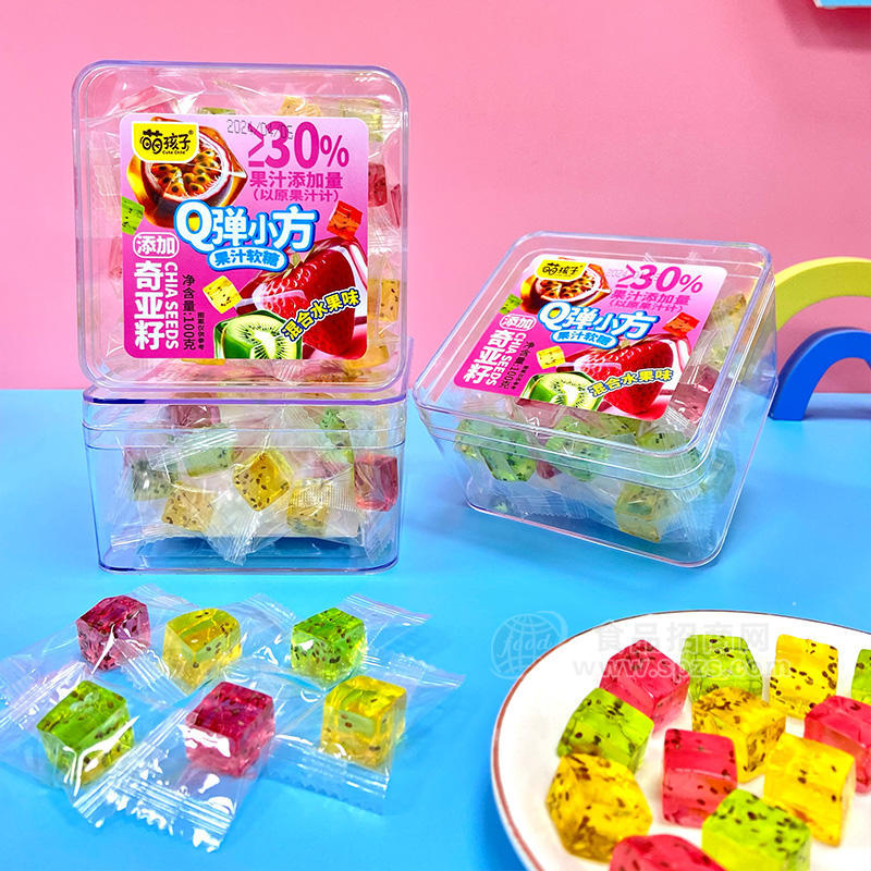 萌孩子果汁软糖混合水果味盒装招商100g