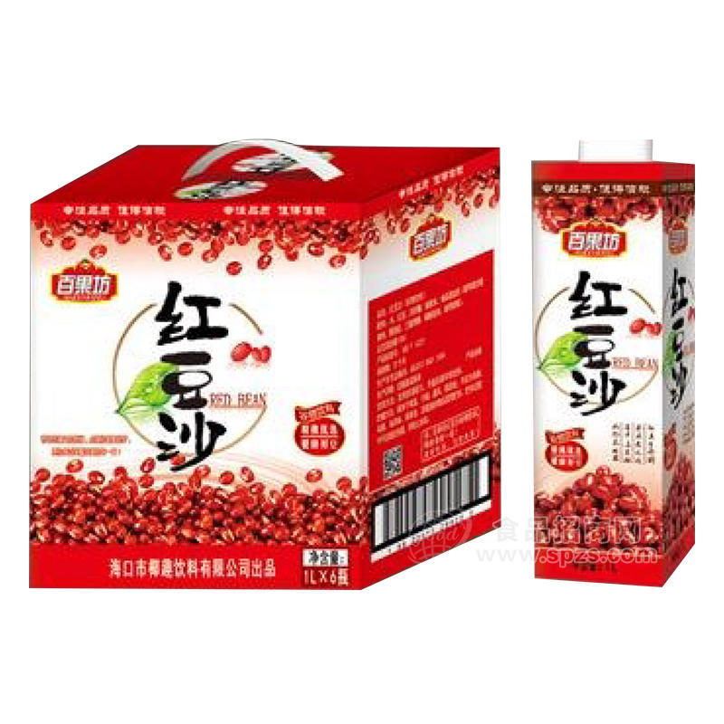 百果坊紅豆沙植物飲料箱裝招商1L×6瓶