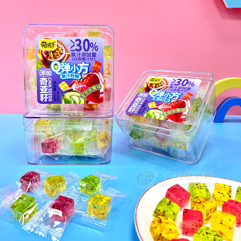 萌孩子果汁软糖混合水果味盒装厂家招商100g