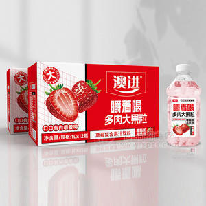 澳进嚼着喝多肉大果粒草莓复合果汁饮料瓶装招商1L×12瓶