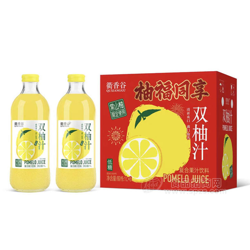 衢香谷柚福同享雙柚汁低糖復(fù)合果汁飲料箱裝招商1L×6瓶