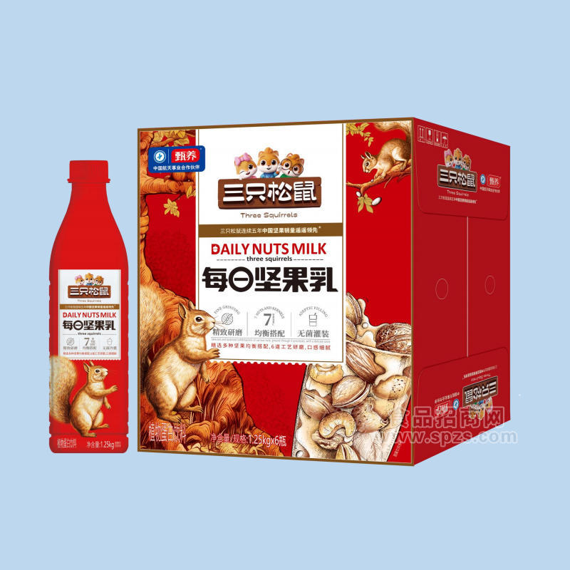 三只松鼠每日?qǐng)?jiān)果乳植物蛋白飲料招商1.25kg×6瓶