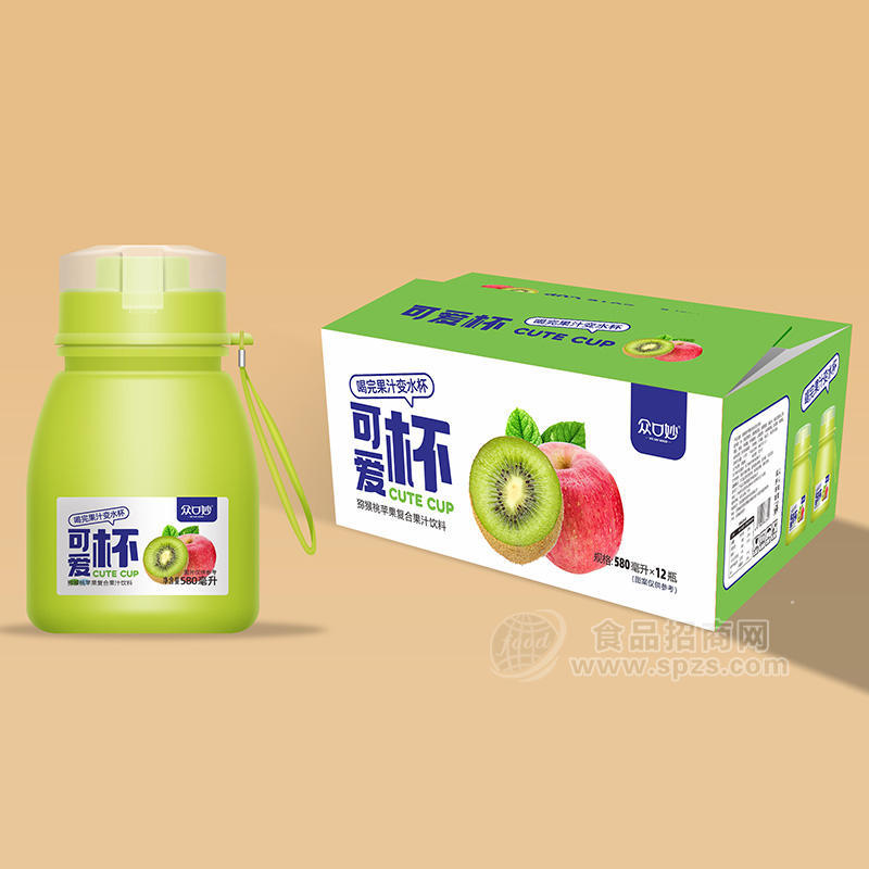 眾口妙可愛杯獼猴桃蘋果復合果汁飲料箱裝招商580ml×12瓶