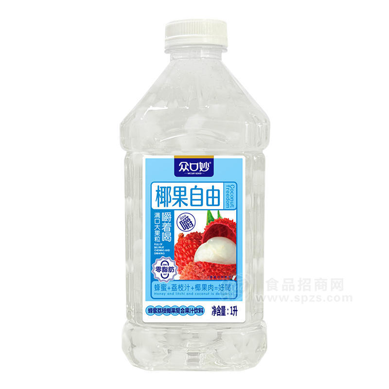 眾口妙椰果自由蜂蜜荔枝椰果復合果汁飲料瓶裝招商1L