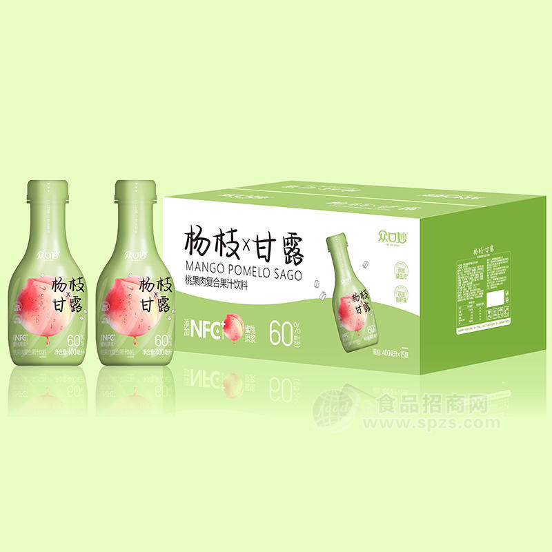 众口妙杨枝甘露桃果肉复合果汁饮料箱装招商400ml×15瓶
