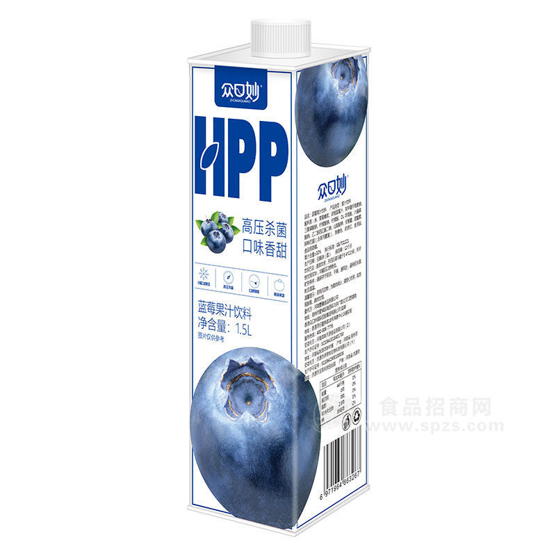 众口妙HPP蓝莓果汁饮料瓶装招商1.5L