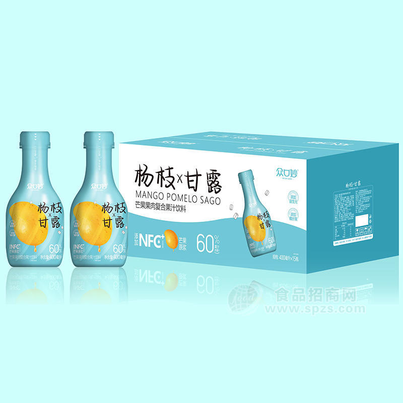 众口妙杨枝甘露芒果果肉复合果汁饮料箱装招商400ml×15瓶
