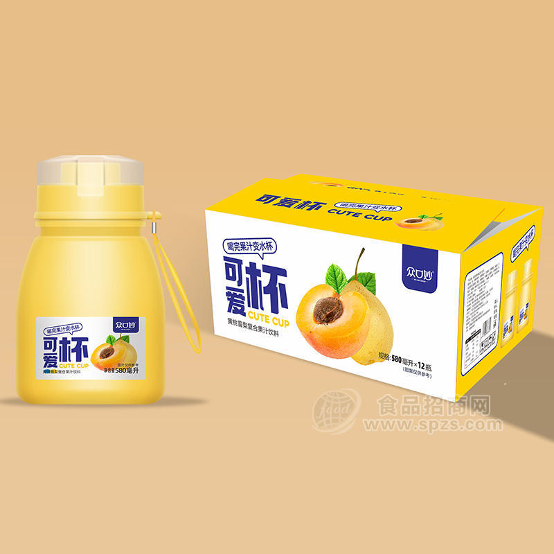众口妙可爱杯黄桃雪梨复合果汁饮料箱装招商580ml×12瓶