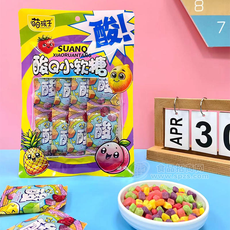 萌孩子酸Q小软糖混合水果味袋装招商75g