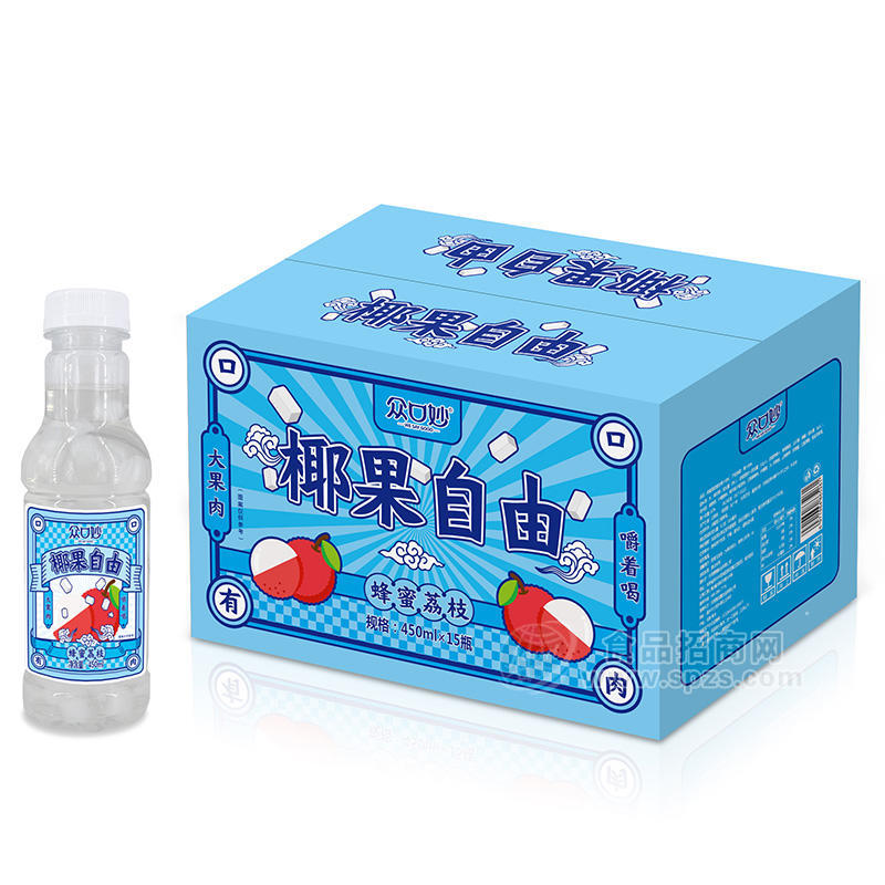 众口妙椰果自由蜂蜜荔枝椰果复合果汁饮料箱装450ml×15瓶