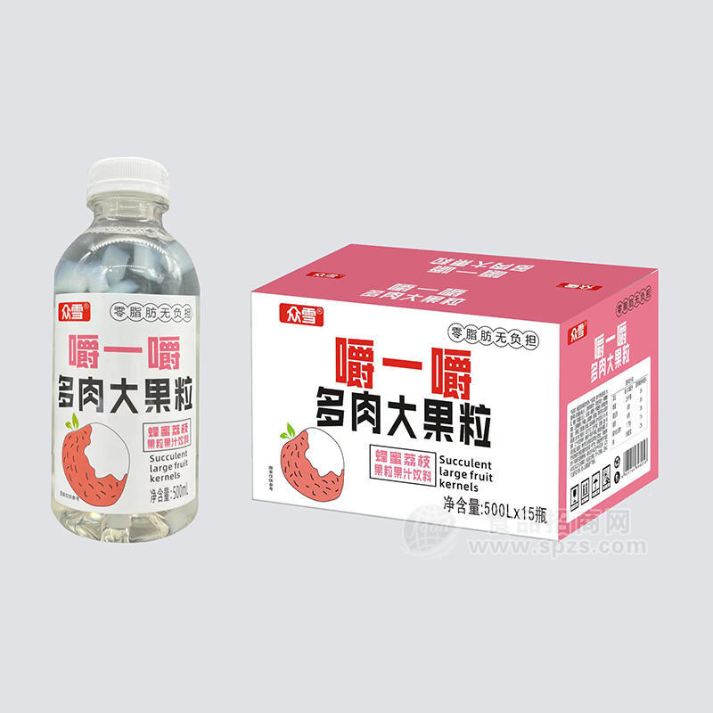 众雪蜂蜜荔枝果粒果汁饮料500mlx15瓶 