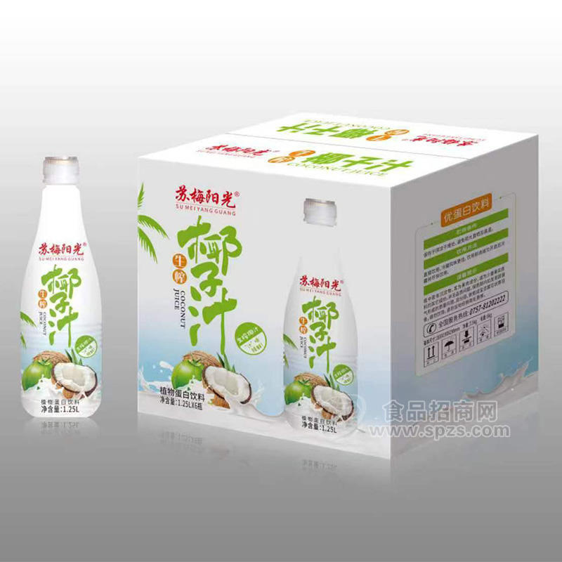 苏梅阳光生榨椰子汁植物蛋白饮料箱装招商1.25L×6瓶