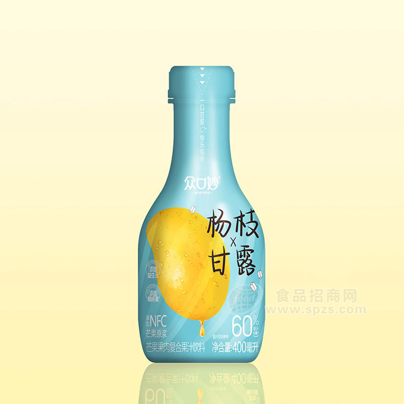 众口妙杨枝甘露芒果果肉复合果汁饮料瓶装招商400ml