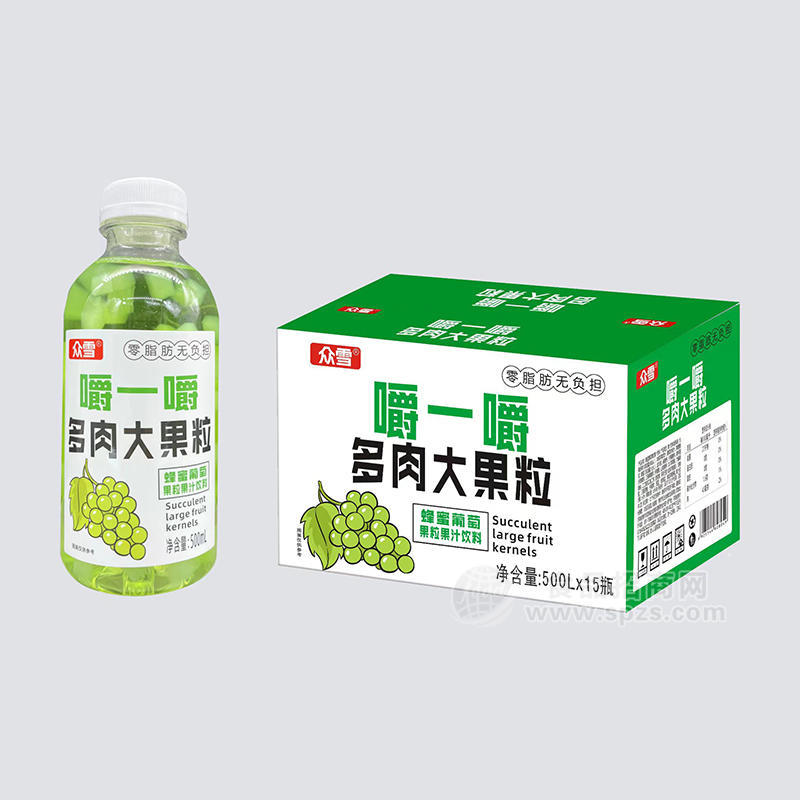 众雪蜂蜜葡萄大果粒果汁饮料500mlx15瓶 