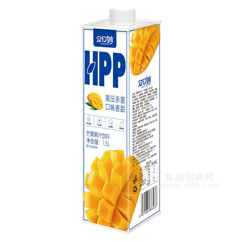 众口妙HPP芒果果汁饮料瓶装招商1.5L