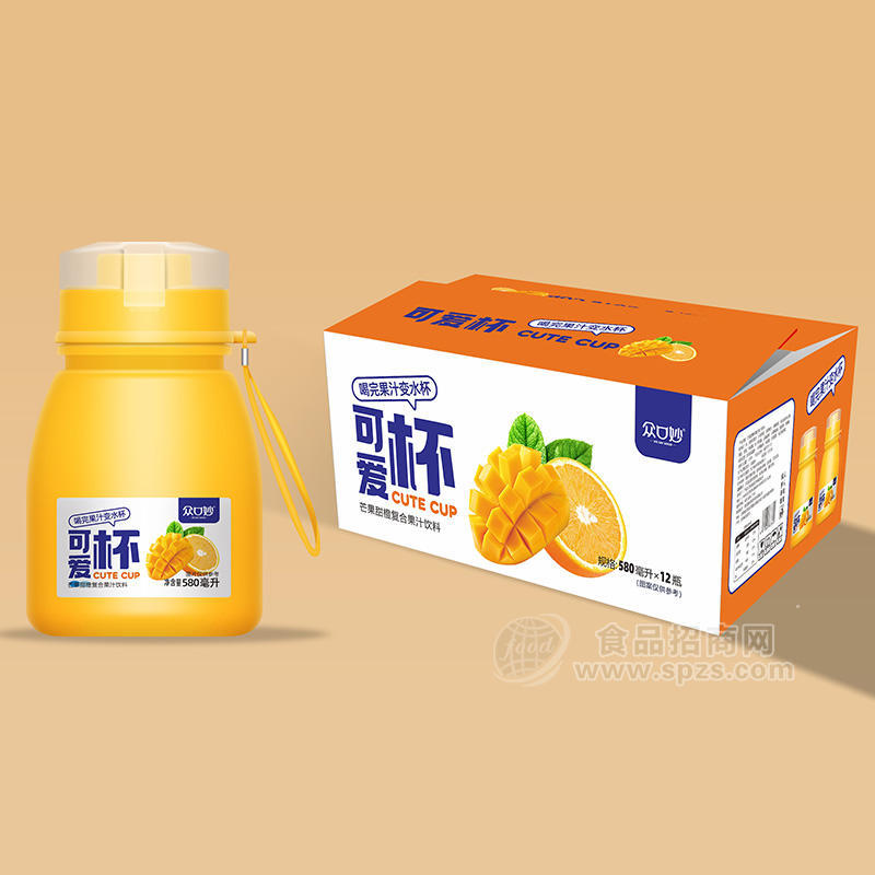众口妙可爱杯芒果甜橙复合果汁饮料箱装招商580ml×12瓶