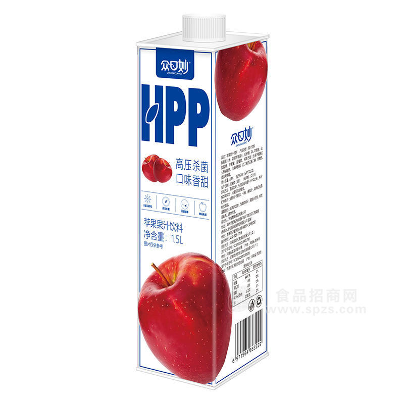 众口妙HPP苹果果汁饮料瓶装招商1.5L
