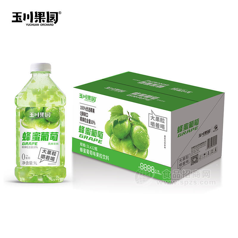 玉川果园蜂蜜葡萄味果粒饮料风味饮料1LX12瓶