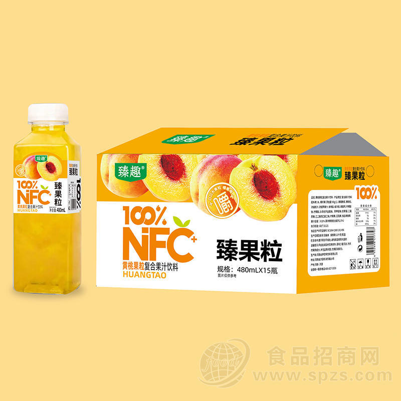 臻趣100%NFC+黄桃果粒复合果汁饮料480mlx15瓶