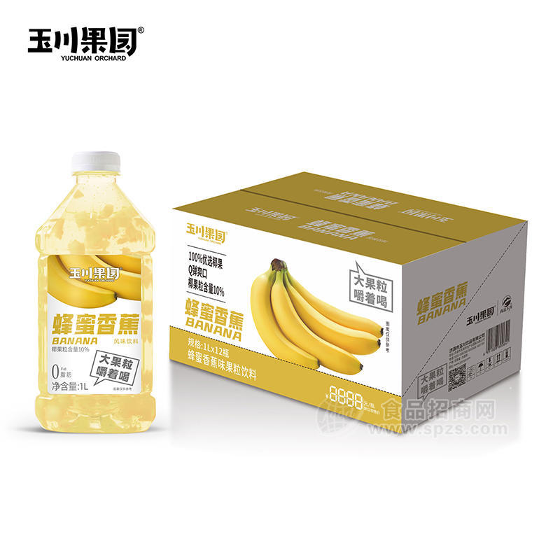 玉川果园蜂蜜香蕉0脂肪风味饮料招商1L×12瓶
