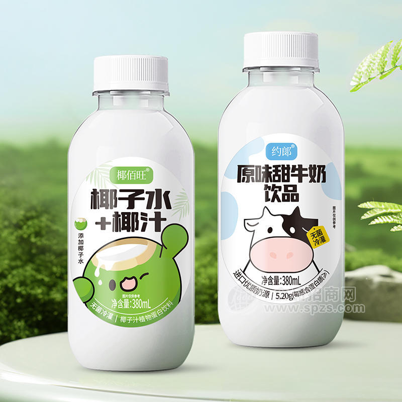 椰佰旺椰子汁植物蛋白饮料+约郎原味甜牛奶饮品瓶装招商380m