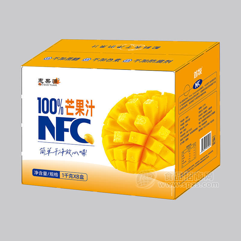 惠果源100%芒果汁风味饮料箱装招商1kg×8盒