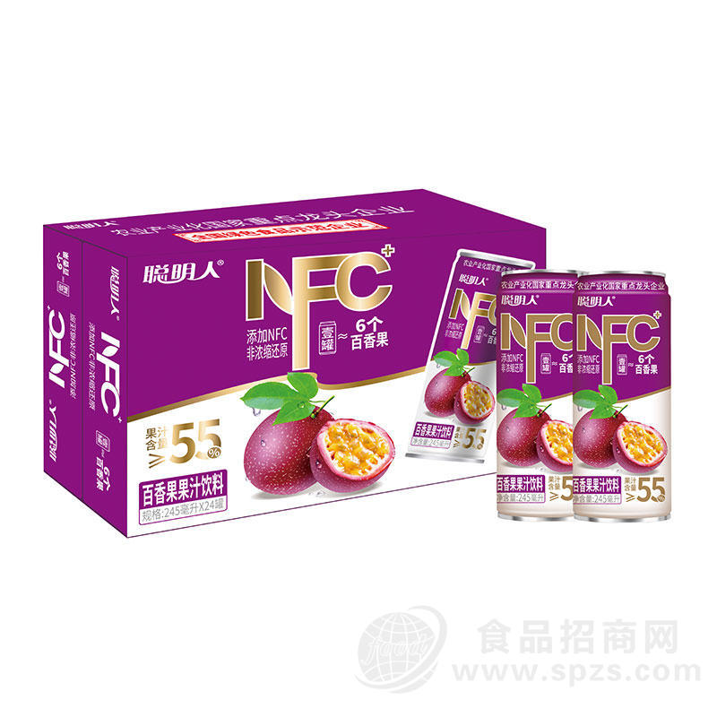 聪明人NFC百香果果汁饮料箱装招商245ml×24罐